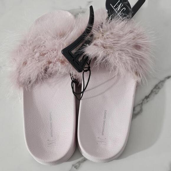 2/$20 INC International Concepts Faux Marabou Pink Slides Size XL (11/12) - Picture 2 of 8